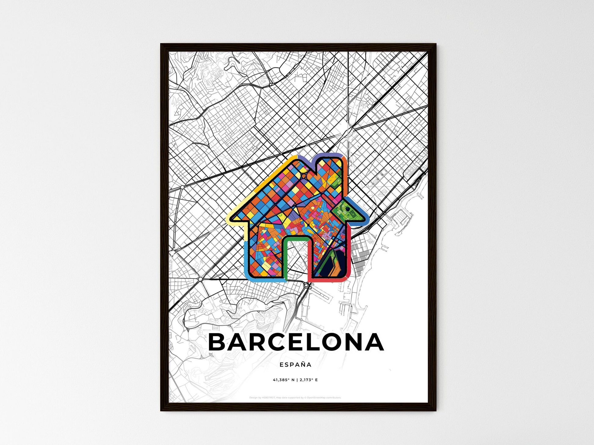 Barcelona Spain wedding art map with home icon