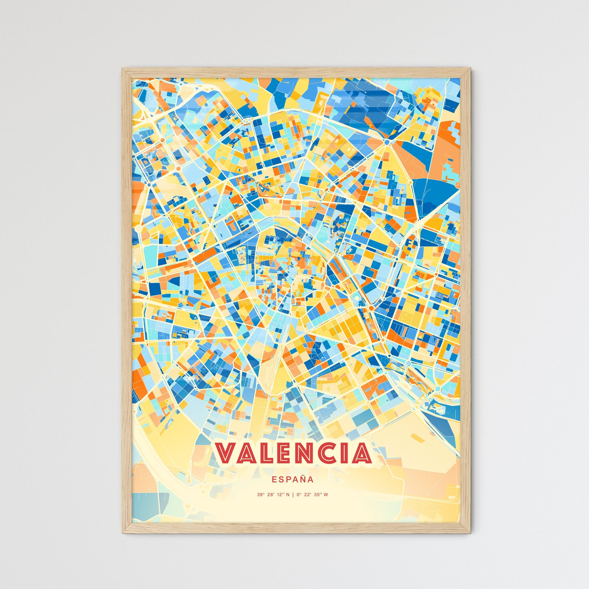 Colorful Valencia Spain Fine Art Map Blue Orange