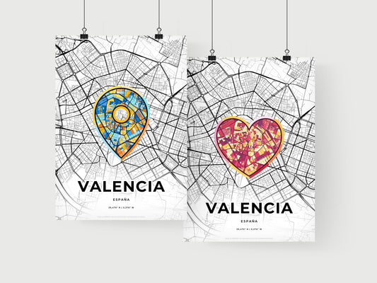 VALENCIA SPAIN minimal art map with a colorful icon. Where it all began, Couple map gift.