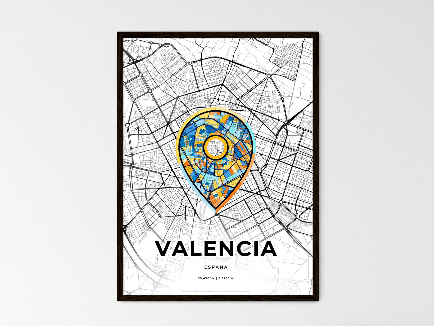 VALENCIA SPAIN minimal art map with a colorful icon. Where it all began, Couple map gift. Style 1