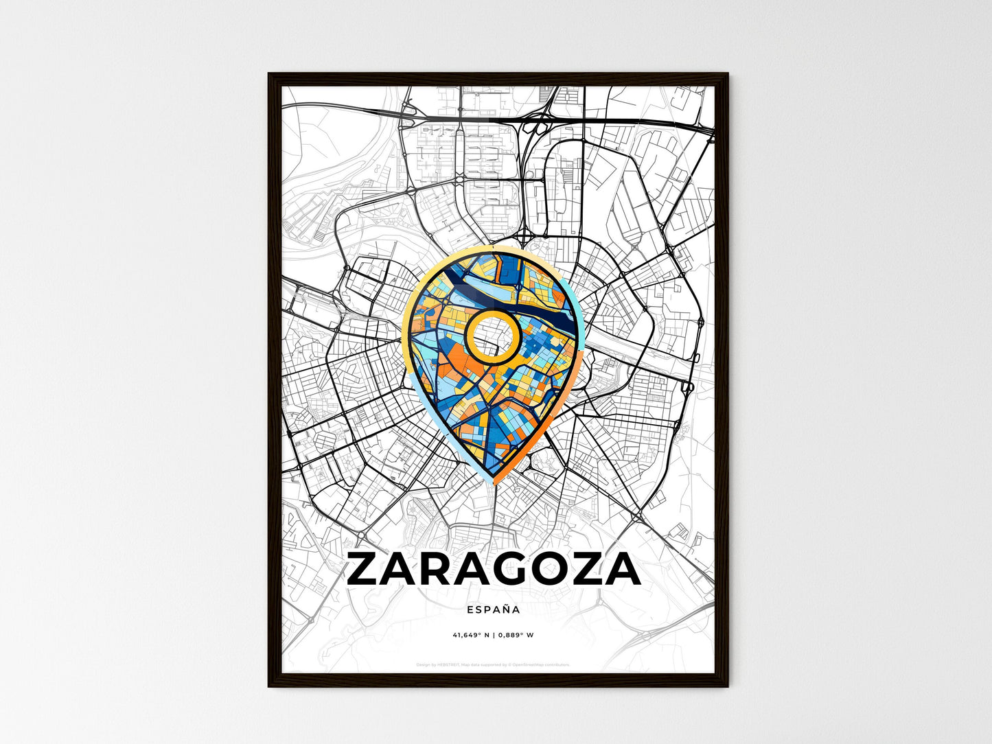 Zaragoza Spain wedding art map with pointer icon
