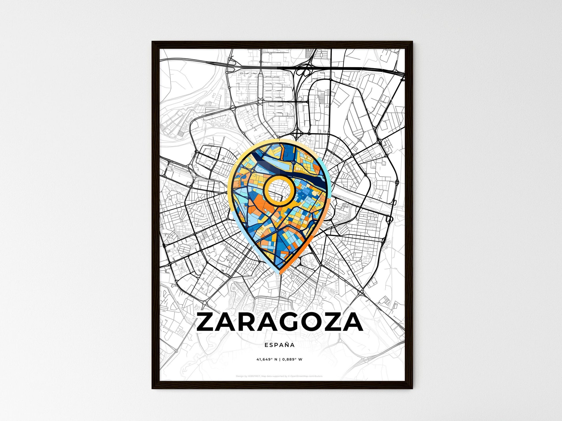 Zaragoza Spain wedding art map with pointer icon