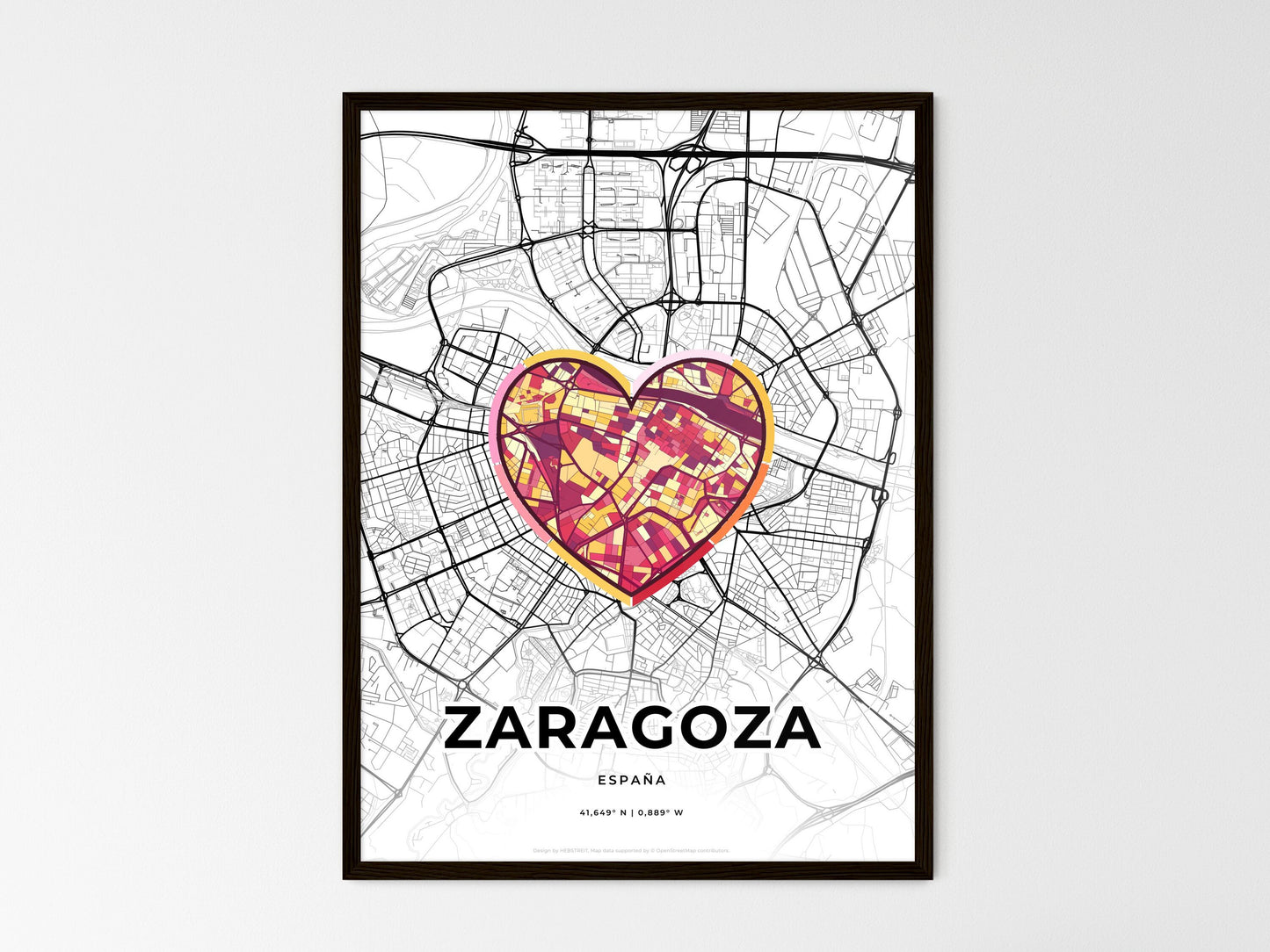 Zaragoza Spain wedding art map with heart icon