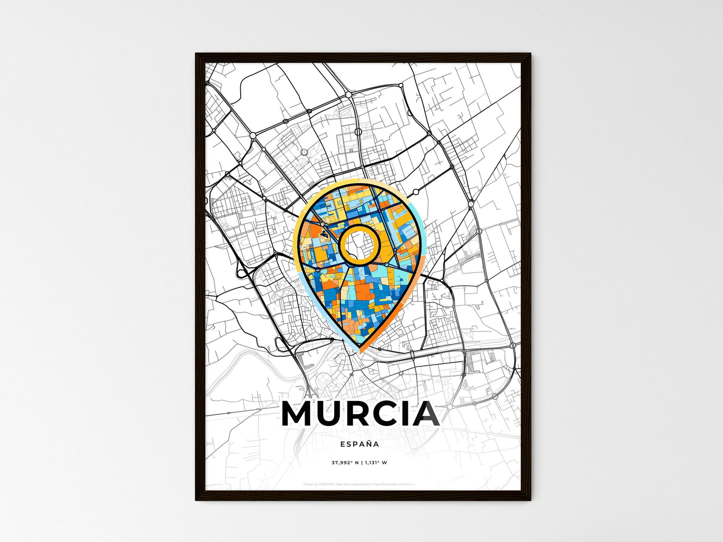 Murcia Spain wedding art map with pointer icon