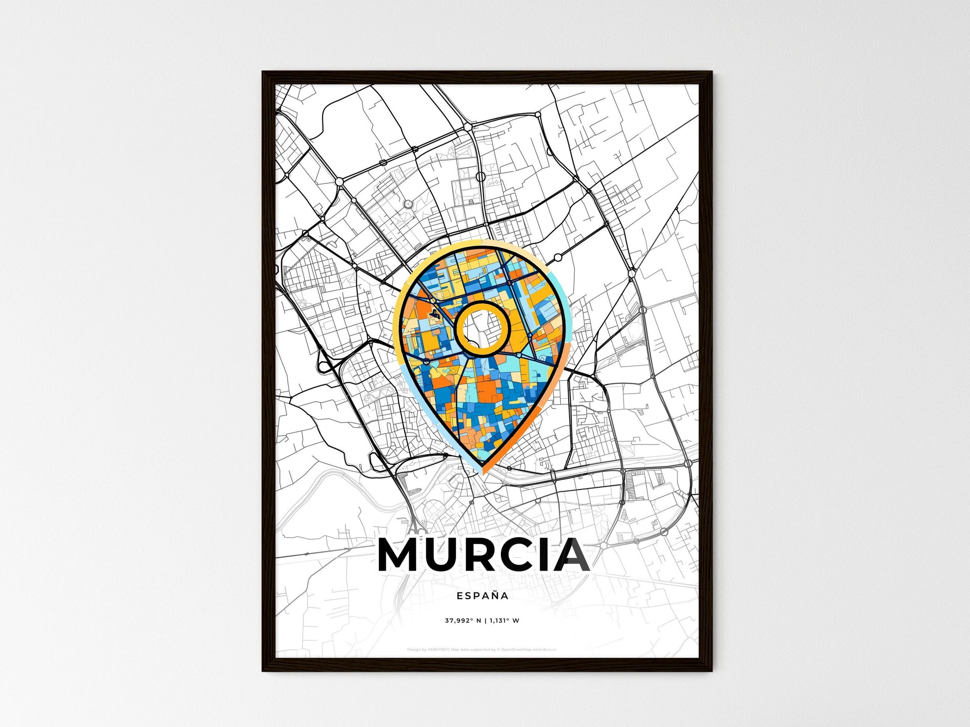 Murcia Spain wedding art map with pointer icon