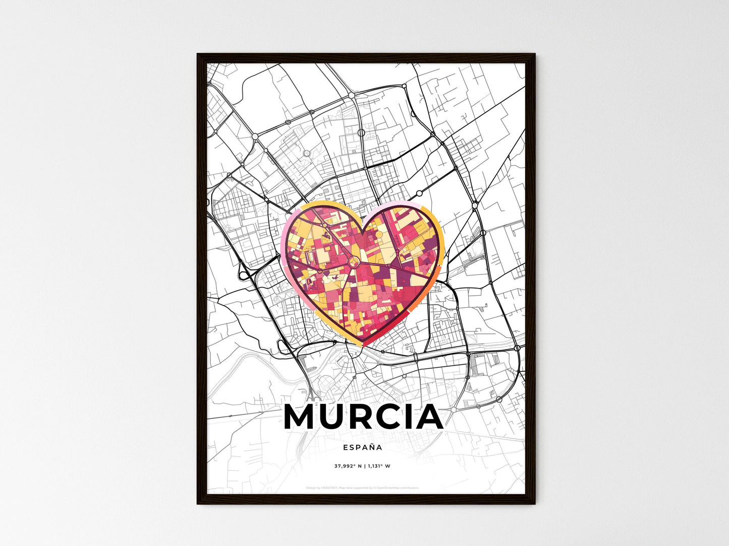 Murcia Spain wedding art map with heart icon