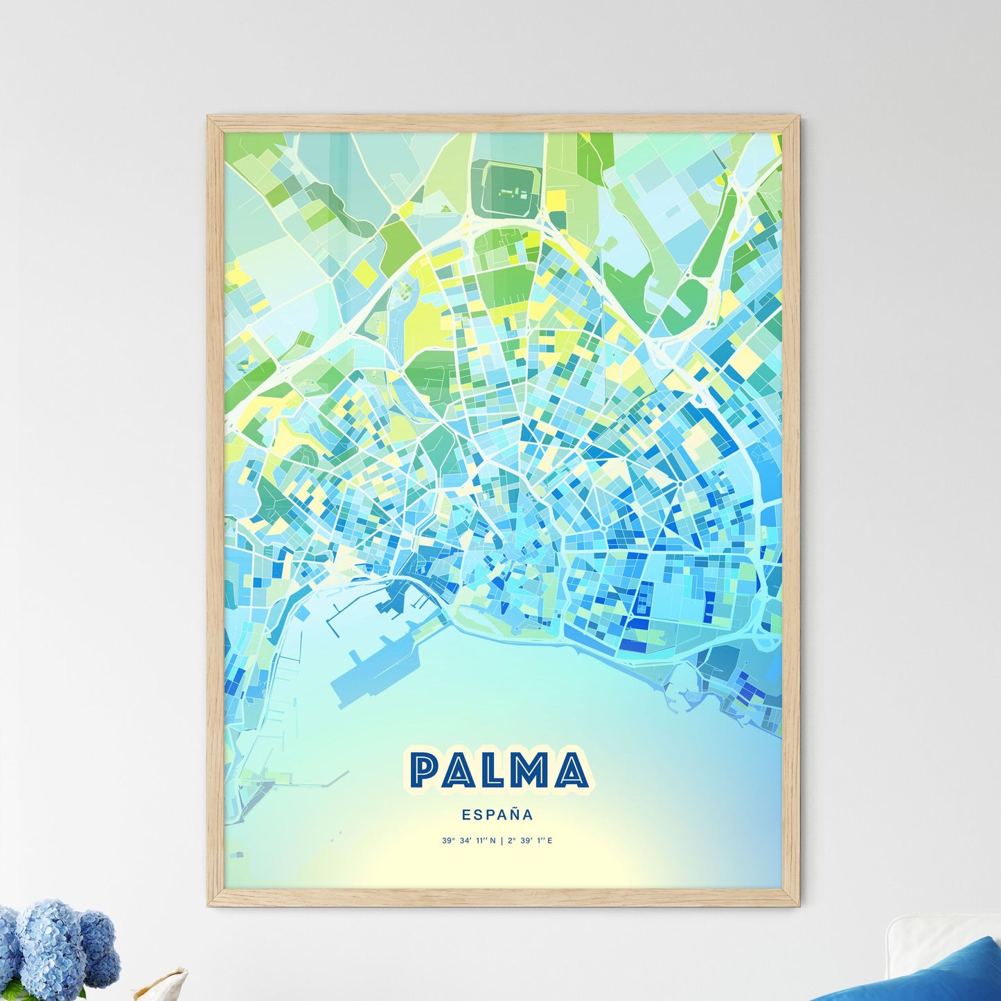 Colorful PALMA SPAIN Fine Art Map Cool Blue