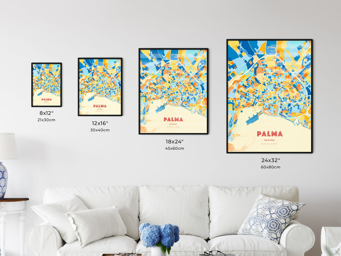 Colorful PALMA SPAIN Fine Art Map Blue Orange