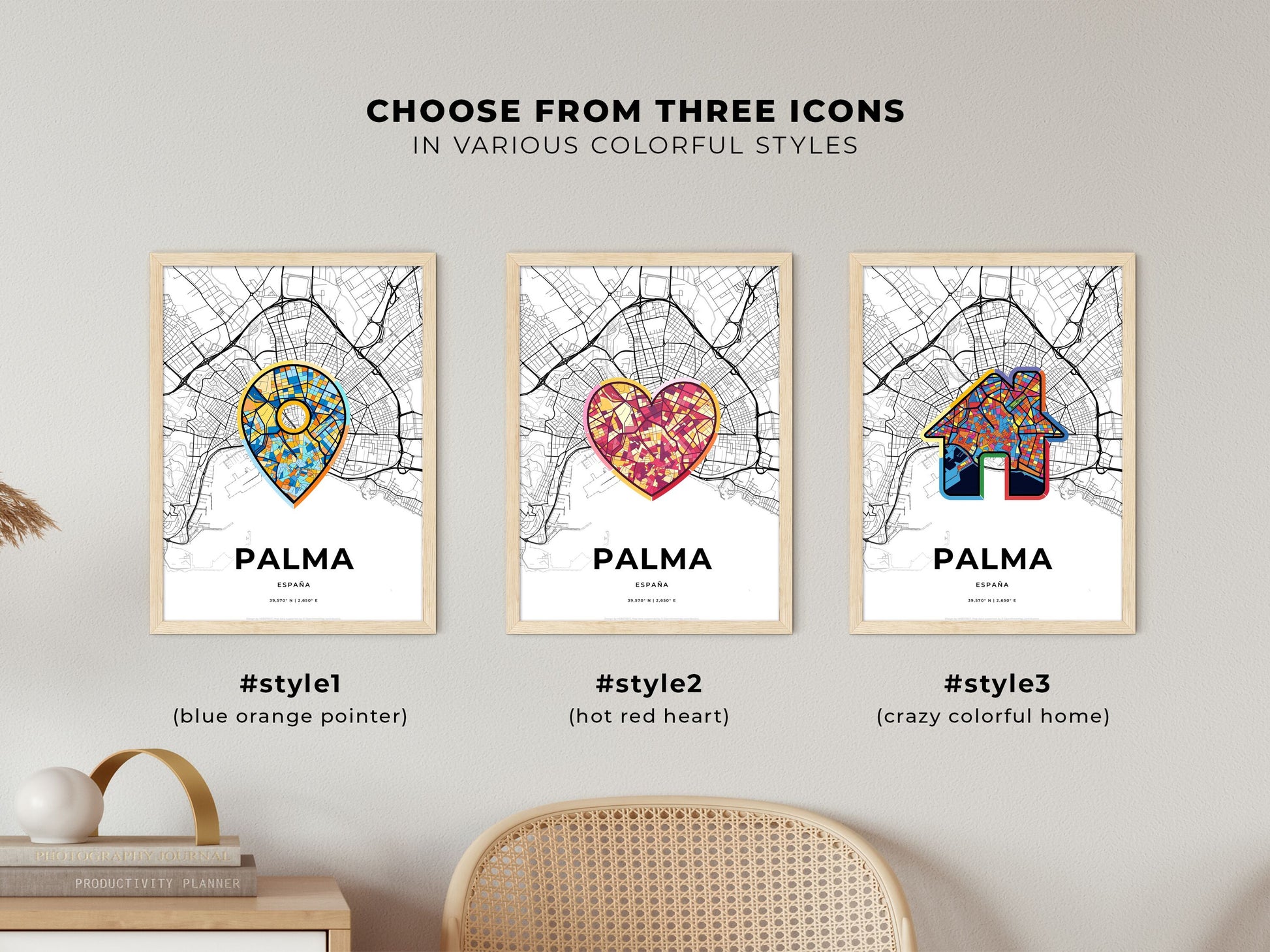 Palma Spain maps with colorful icons