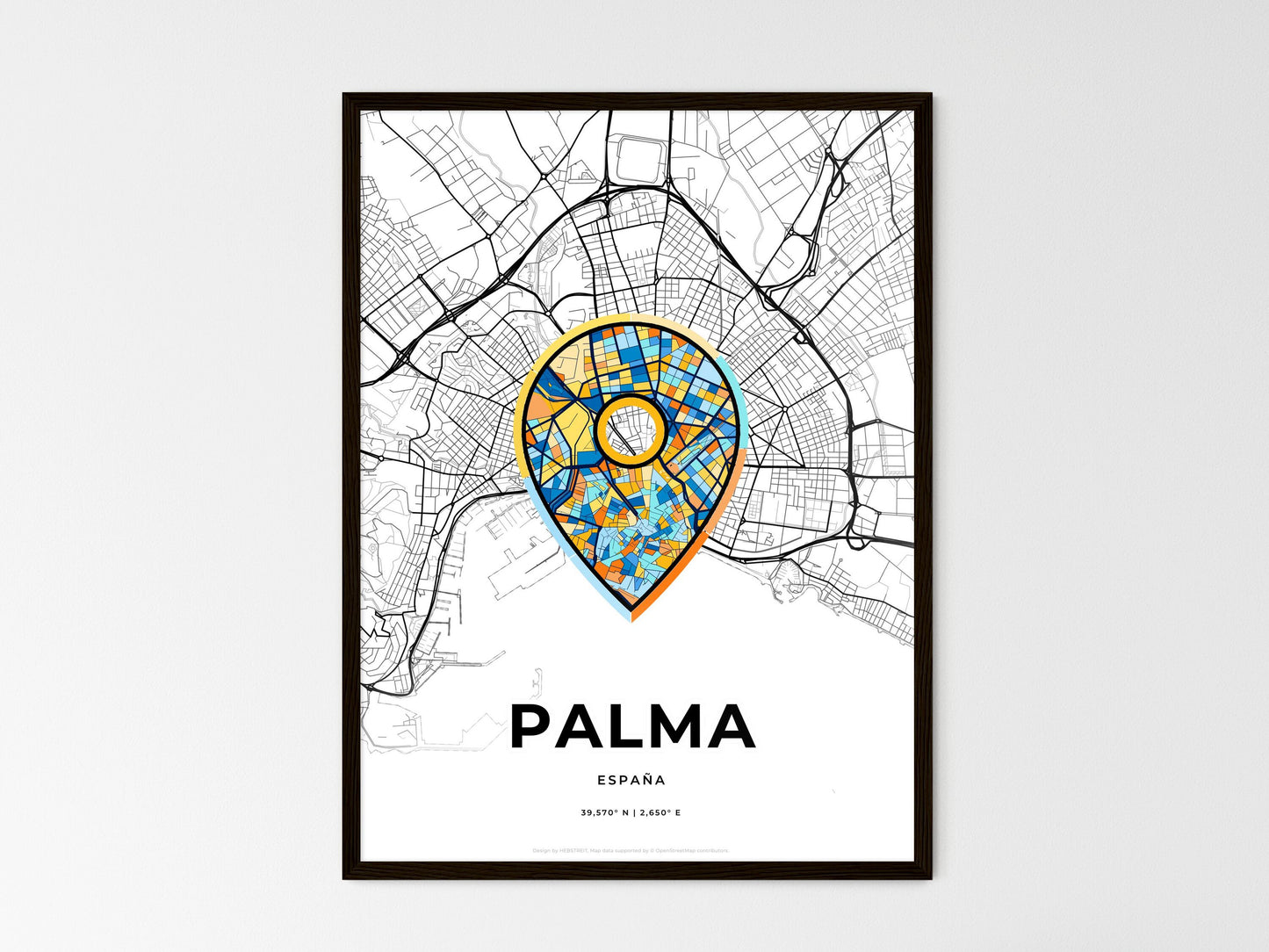 Palma Spain wedding art map with pointer icon