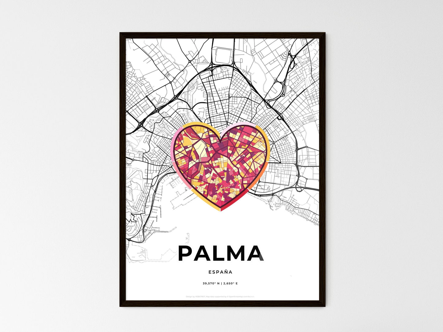 Palma Spain wedding art map with heart icon
