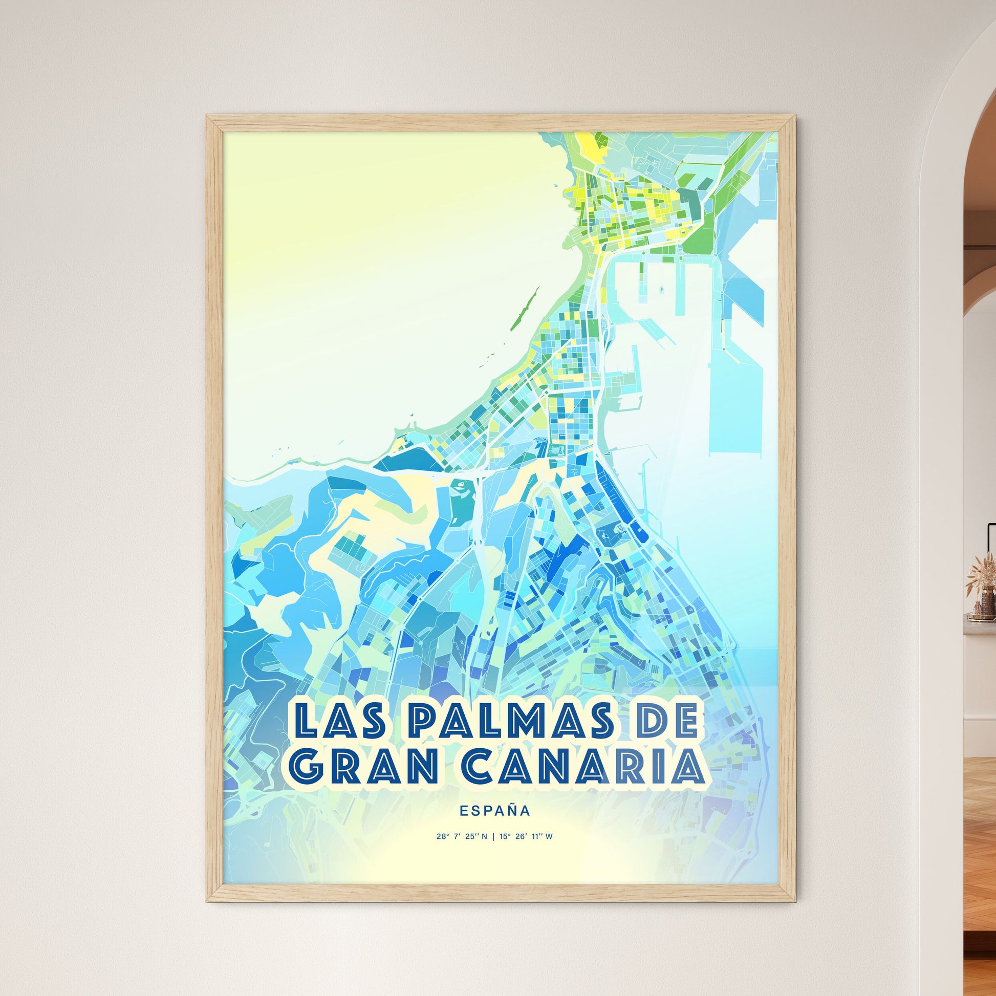 Colorful LAS PALMAS DE GRAN CANARIA SPAIN Fine Art Map Cool Blue