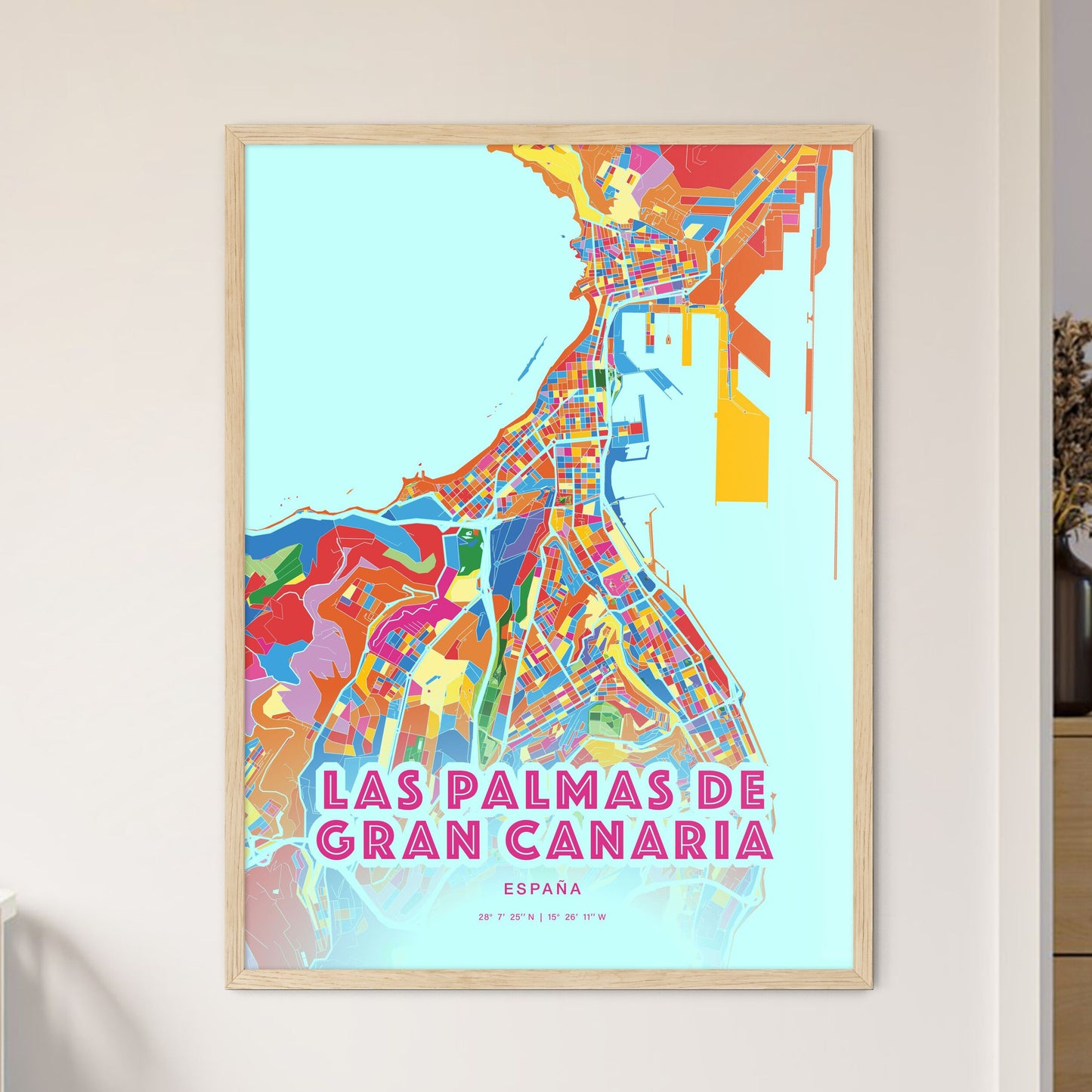 Colorful LAS PALMAS DE GRAN CANARIA SPAIN Fine Art Map Crazy Colors