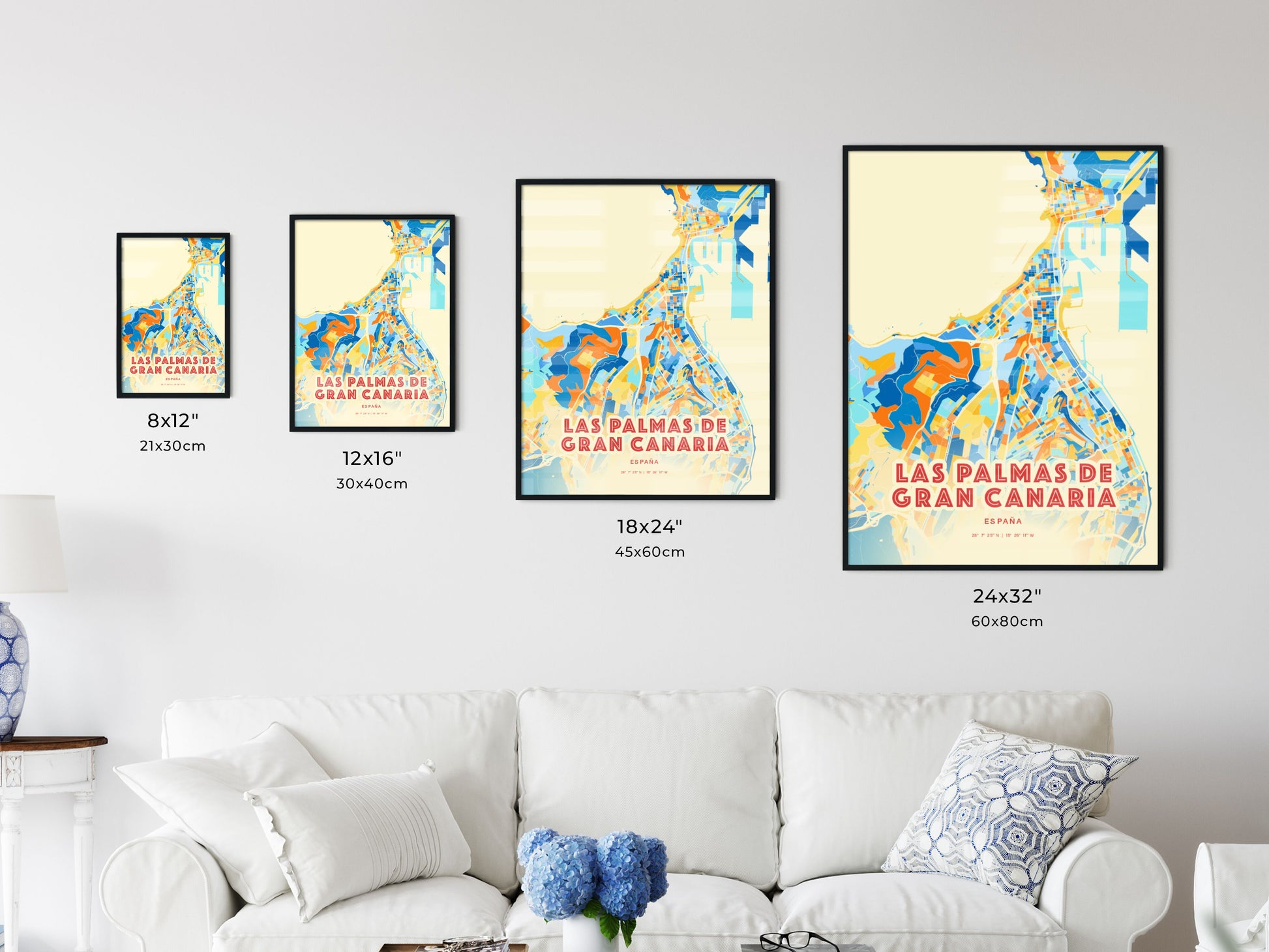 Colorful LAS PALMAS DE GRAN CANARIA SPAIN Fine Art Map Blue Orange