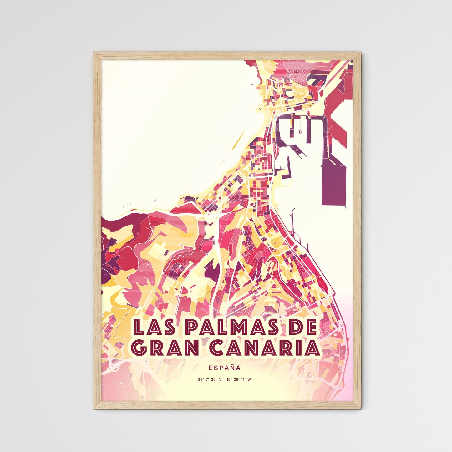 Colorful LAS PALMAS DE GRAN CANARIA SPAIN Fine Art Map Hot Red