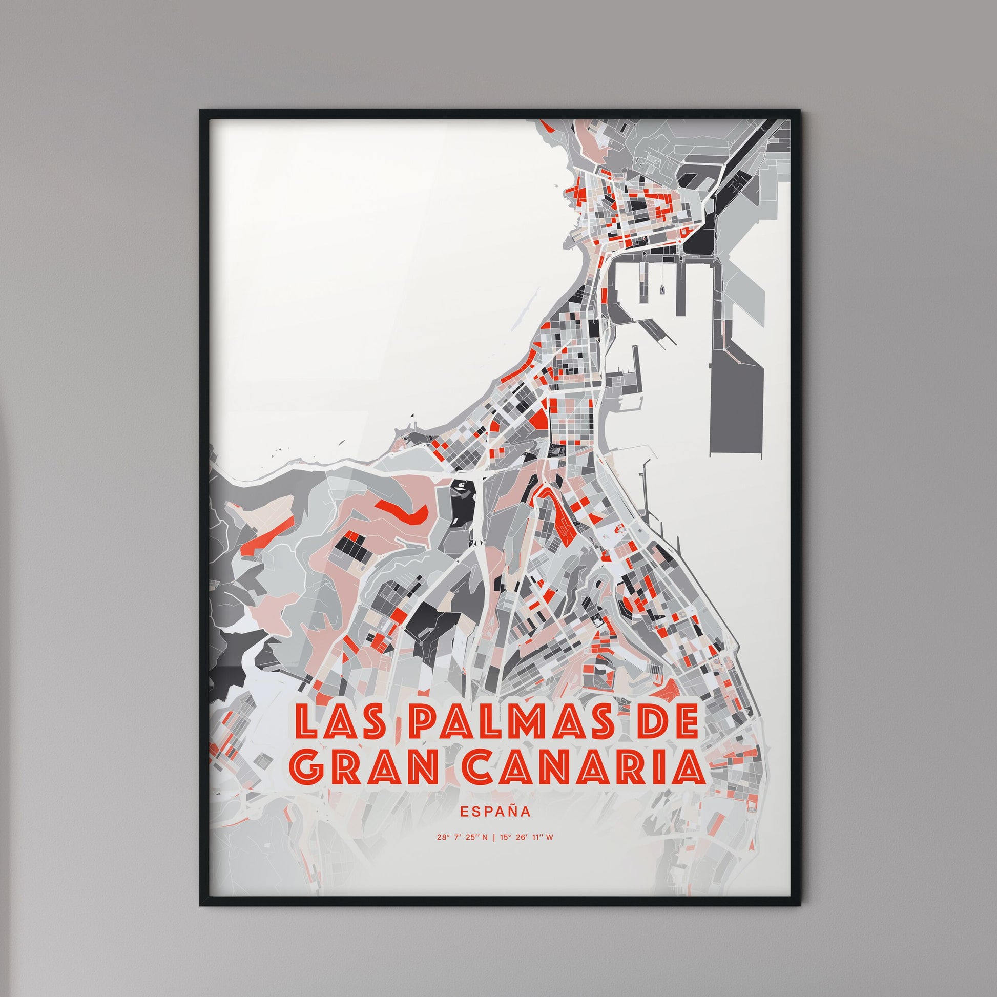 Colorful LAS PALMAS DE GRAN CANARIA SPAIN Fine Art Map Modern