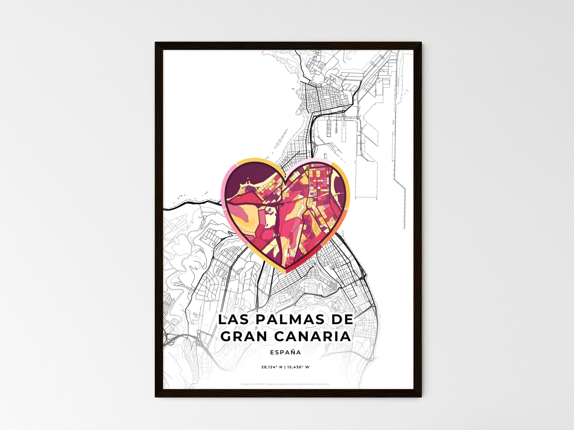 Las Palmas De Gran Canaria Spain wedding art map with heart icon