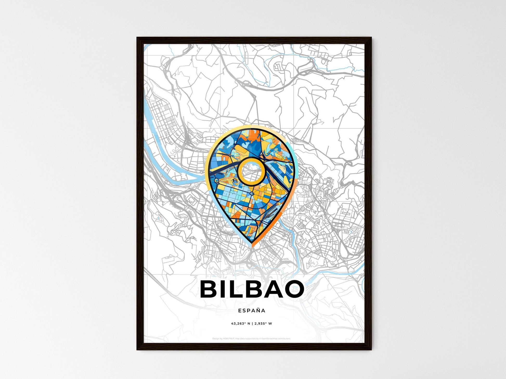 Bilbao Spain wedding art map with pointer icon