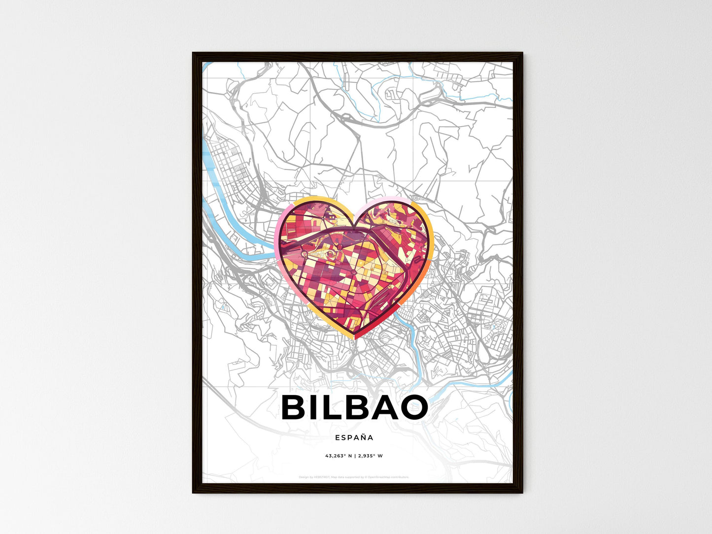 Bilbao Spain wedding art map with heart icon