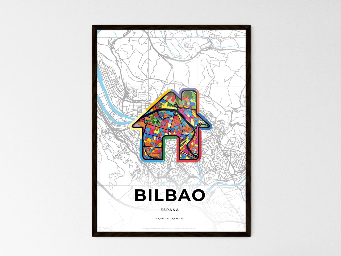 Bilbao Spain wedding art map with home icon