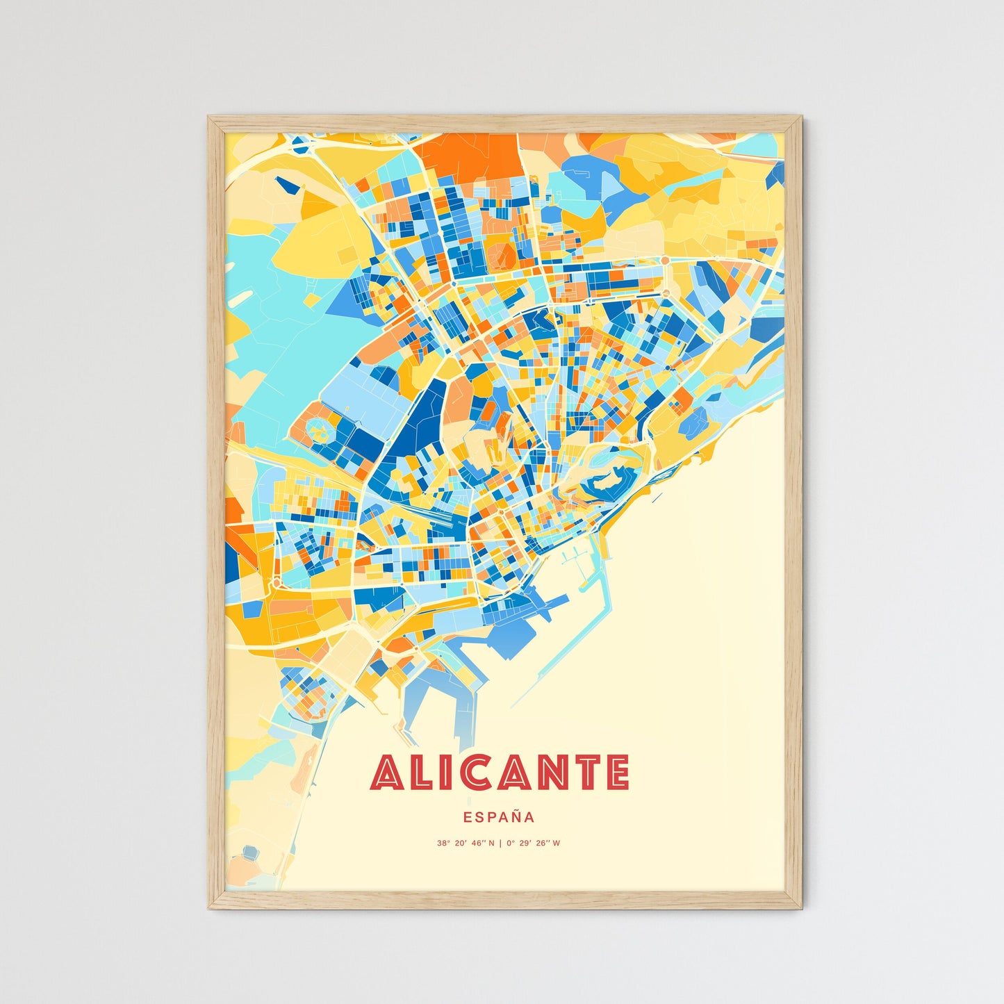 Colorful Alicante Spain Fine Art Map Blue Orange