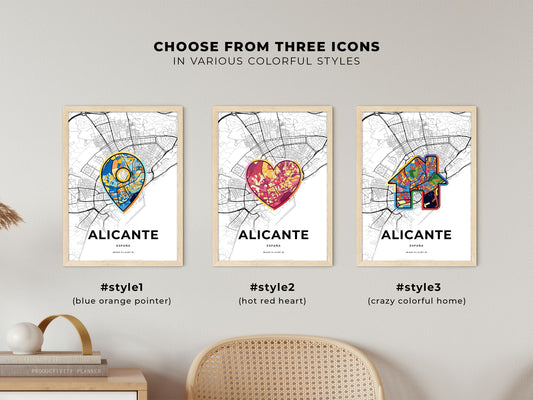 Alicante Spain maps with colorful icons
