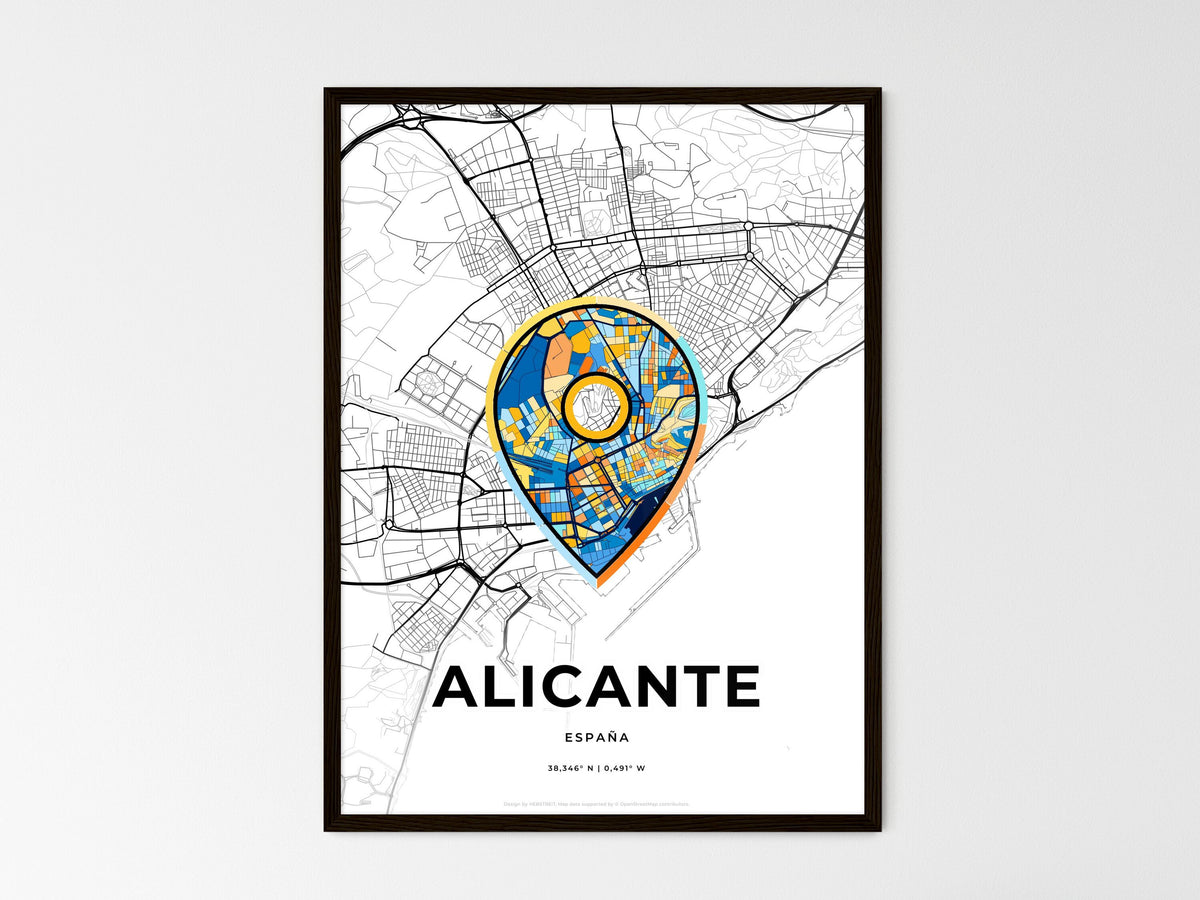 Alicante Spain wedding art map with pointer icon