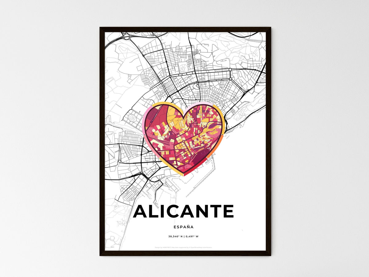 Alicante Spain wedding art map with heart icon