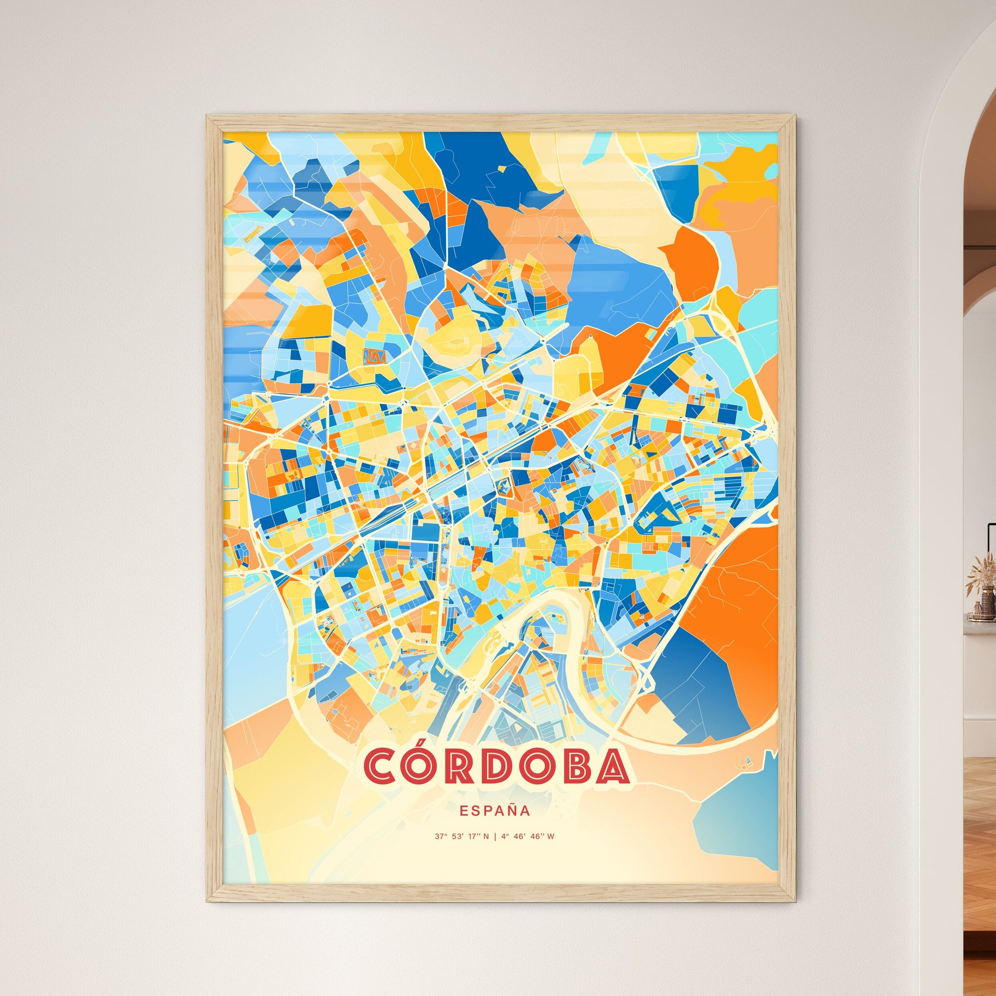Colorful Córdoba Spain Fine Art Map Blue Orange