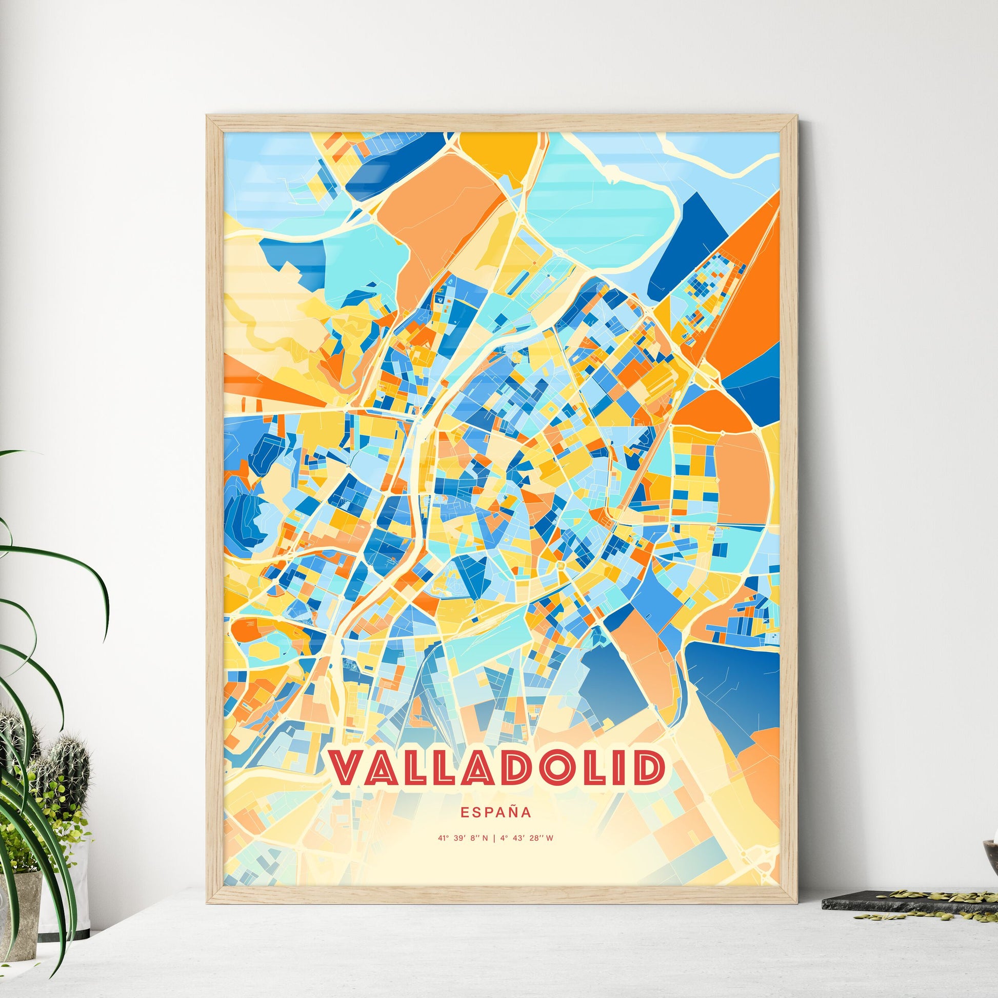 Colorful Valladolid Spain Fine Art Map Blue Orange