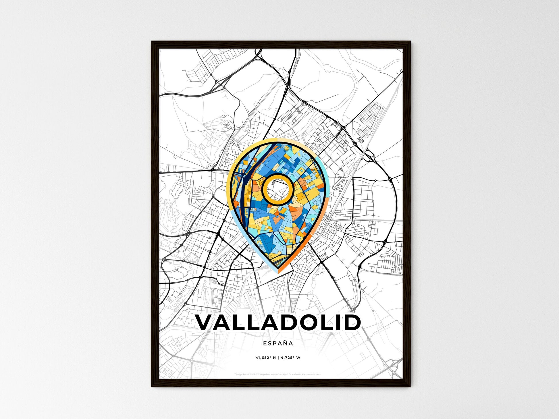 Valladolid Spain wedding art map with pointer icon