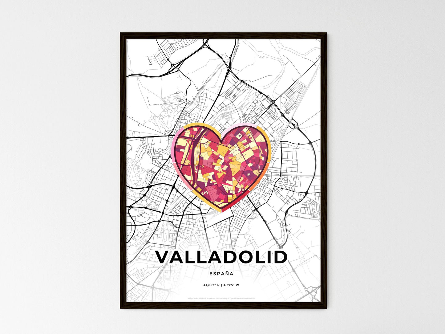 Valladolid Spain wedding art map with heart icon