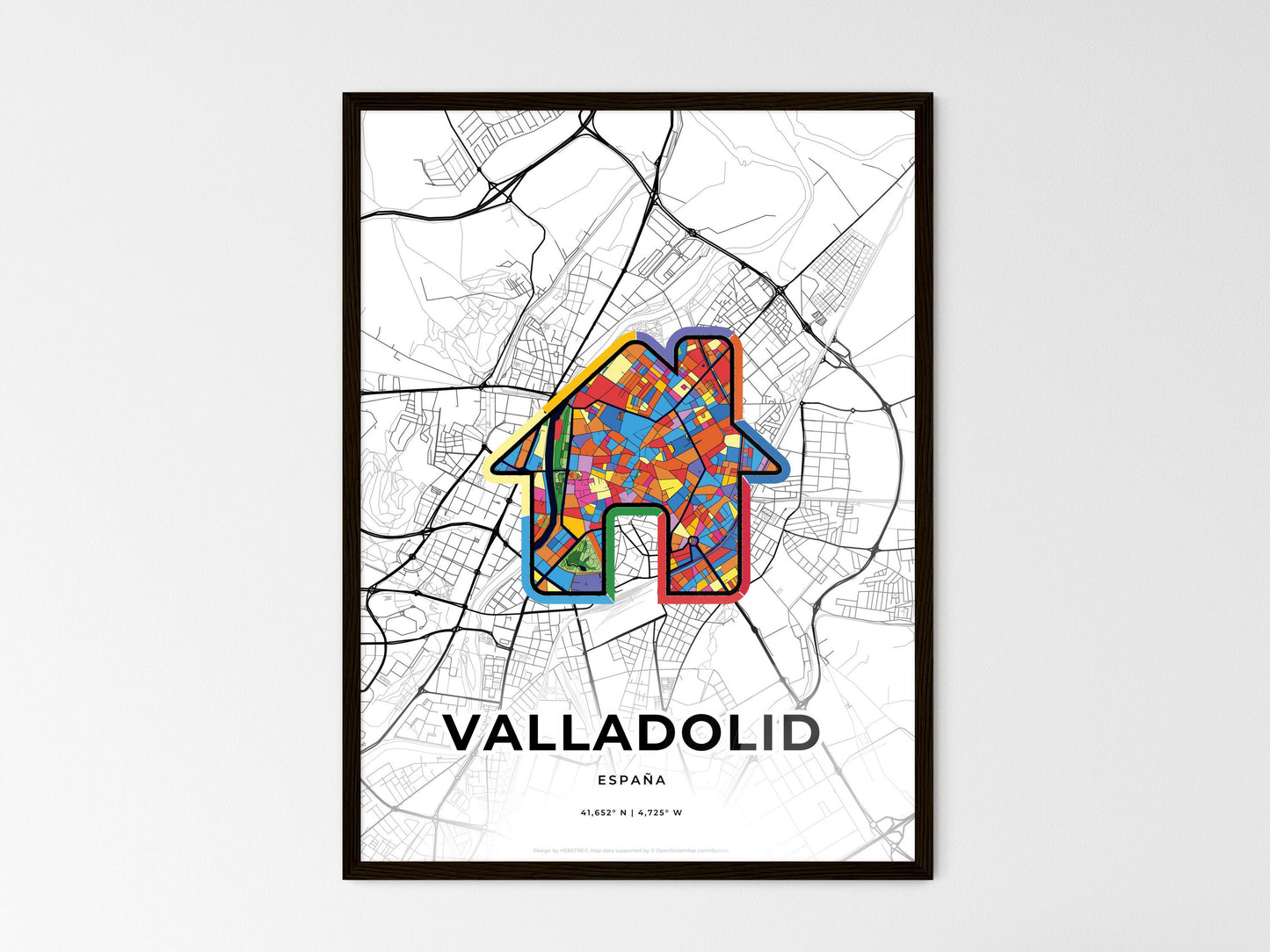 Valladolid Spain wedding art map with home icon