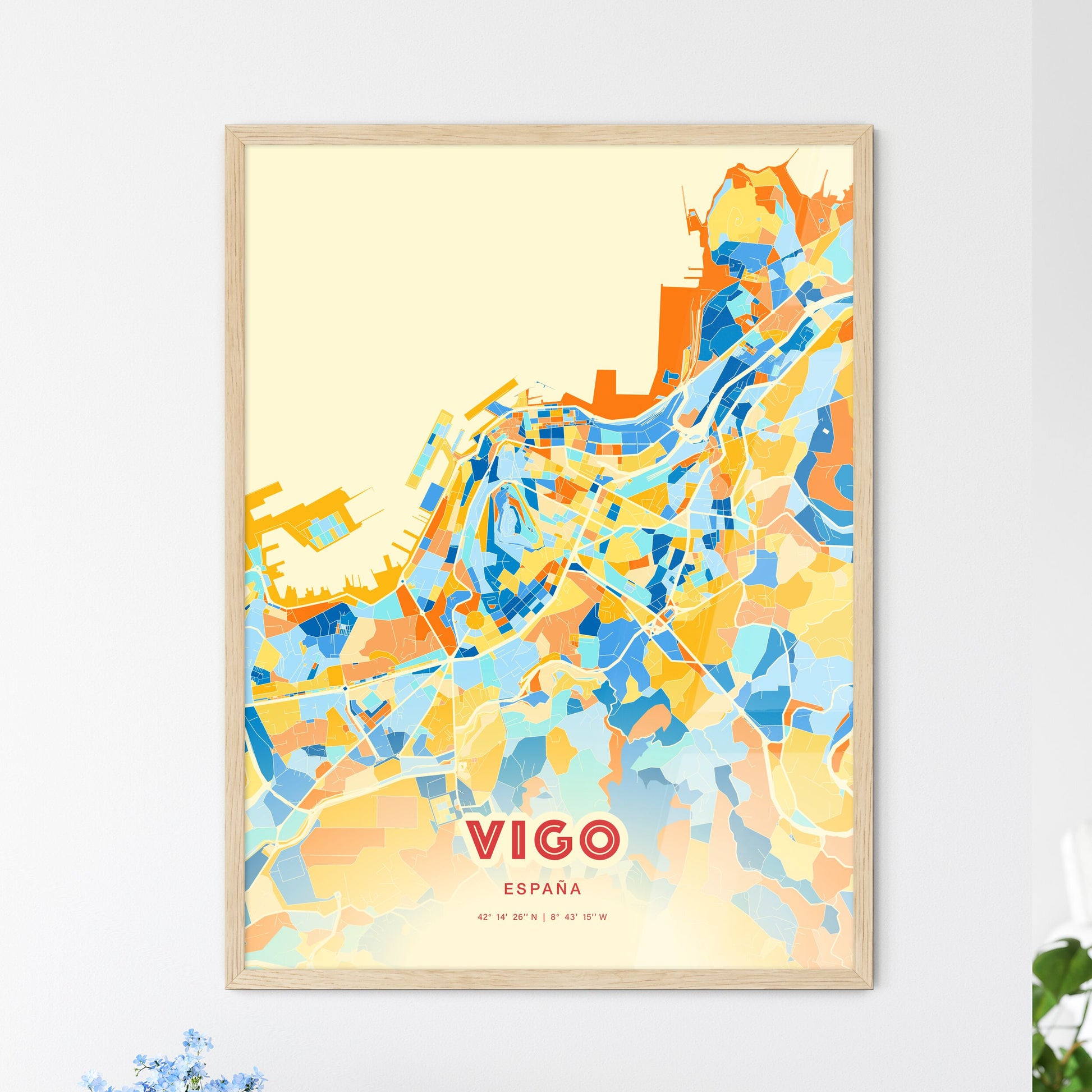 Colorful Vigo Spain Fine Art Map Blue Orange