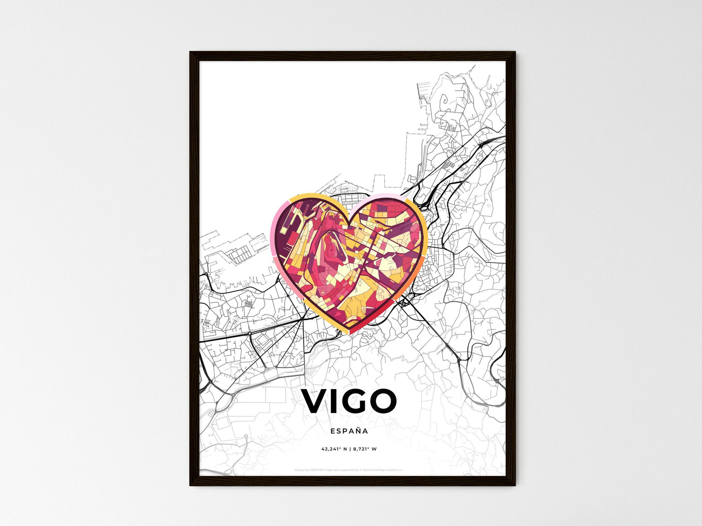 Vigo Spain wedding art map with heart icon