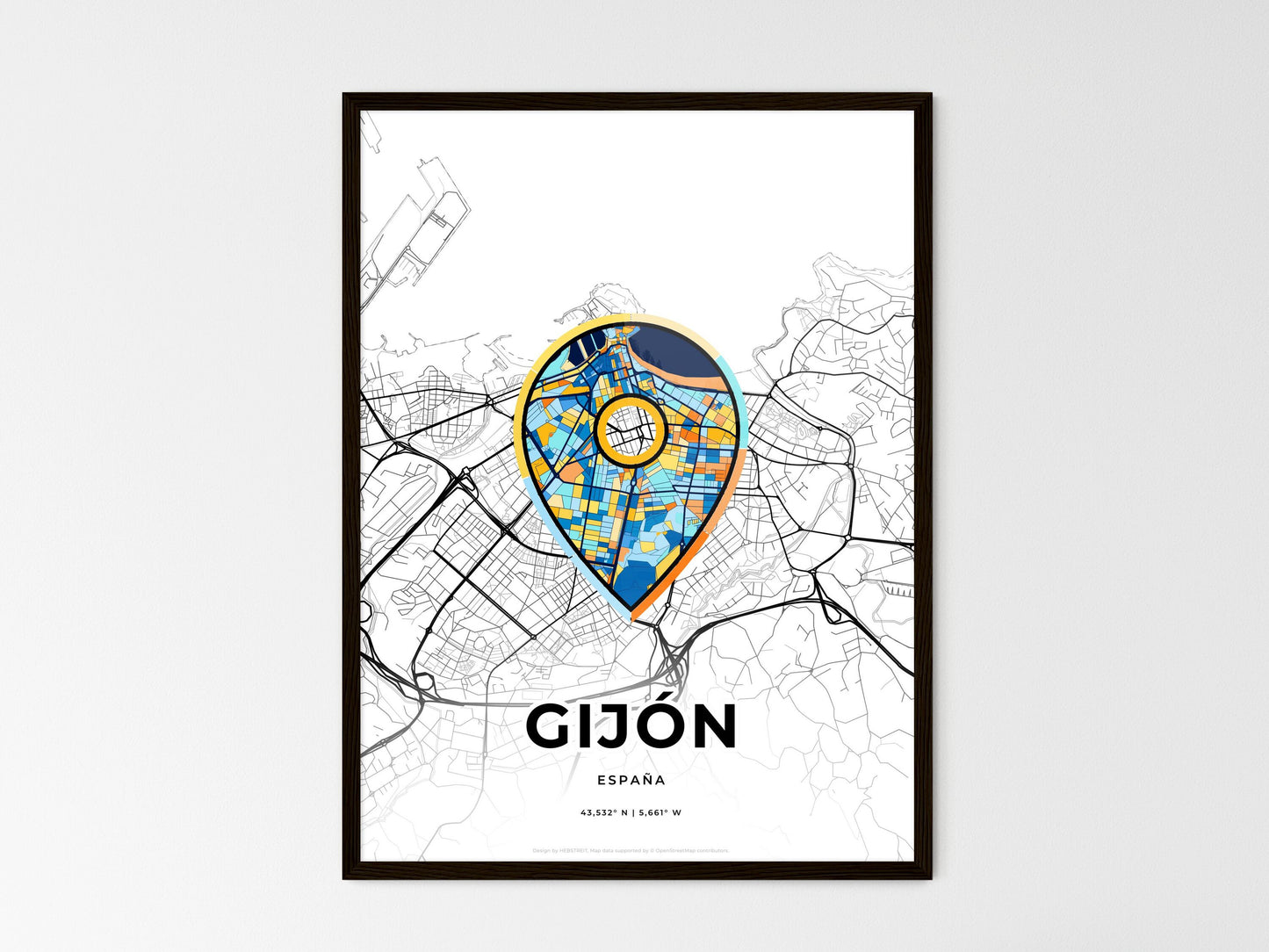 Gijón Spain wedding art map with pointer icon