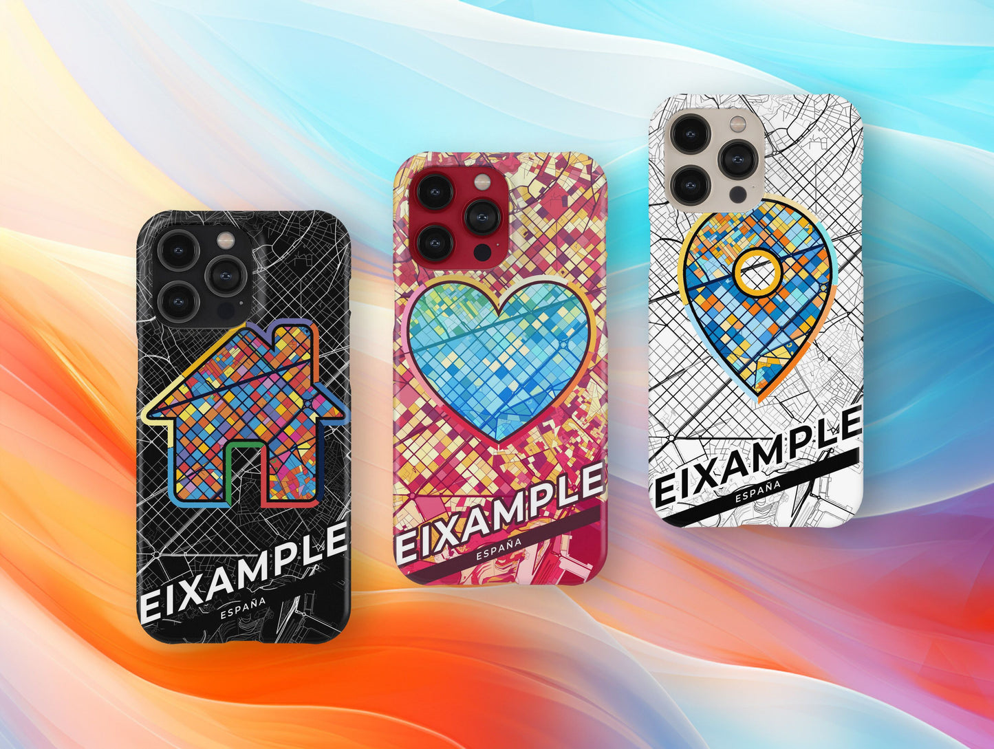 Eixample Spain slim phone case with colorful icon. Birthday, wedding or housewarming gift. Couple match cases.