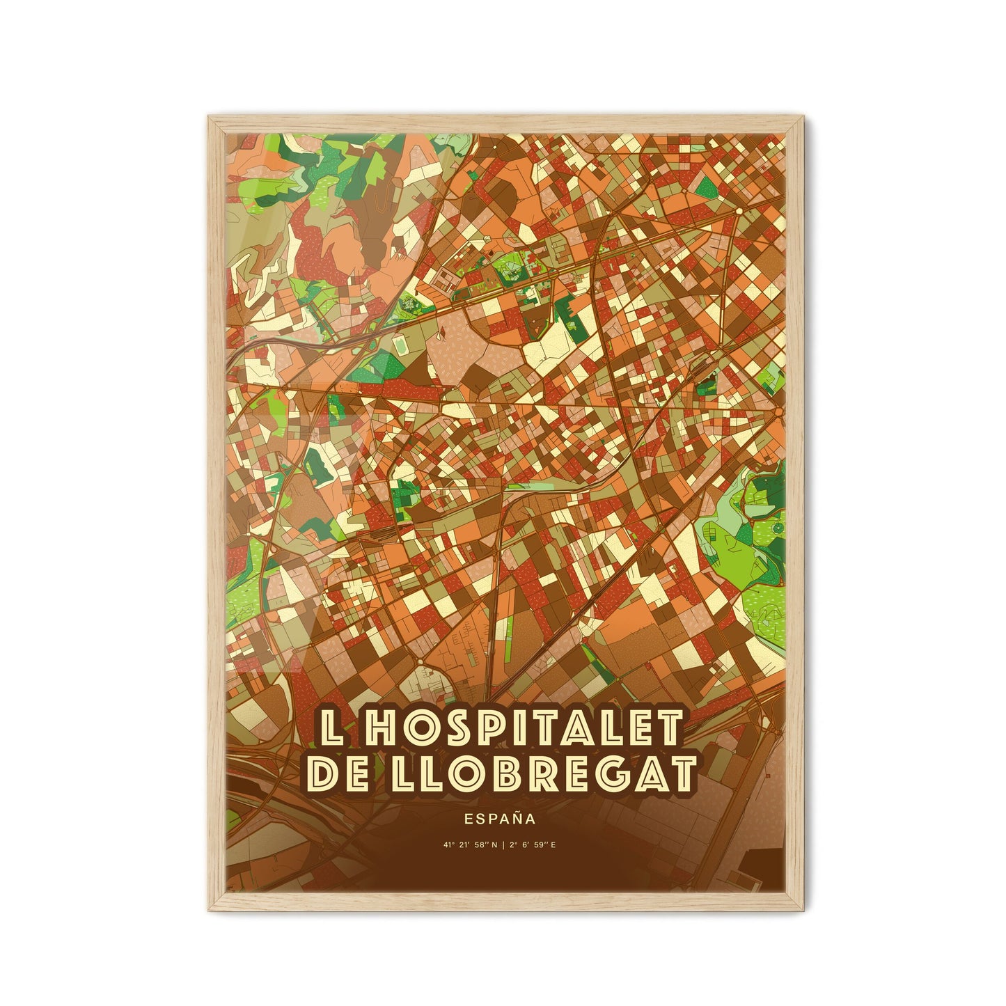 Colorful L HOSPITALET DE LLOBREGAT SPAIN Fine Art Map Farmhouse