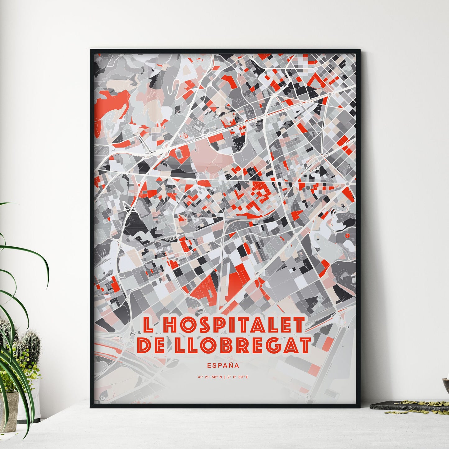 Colorful L HOSPITALET DE LLOBREGAT SPAIN Fine Art Map Modern