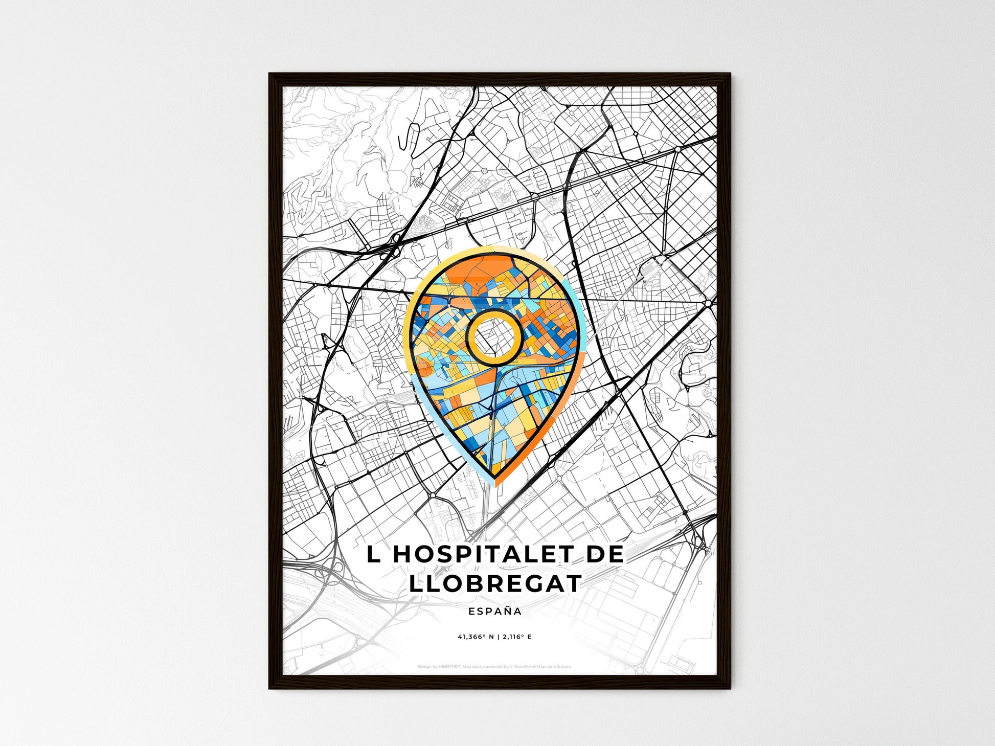 L Hospitalet De Llobregat Spain wedding art map with pointer icon