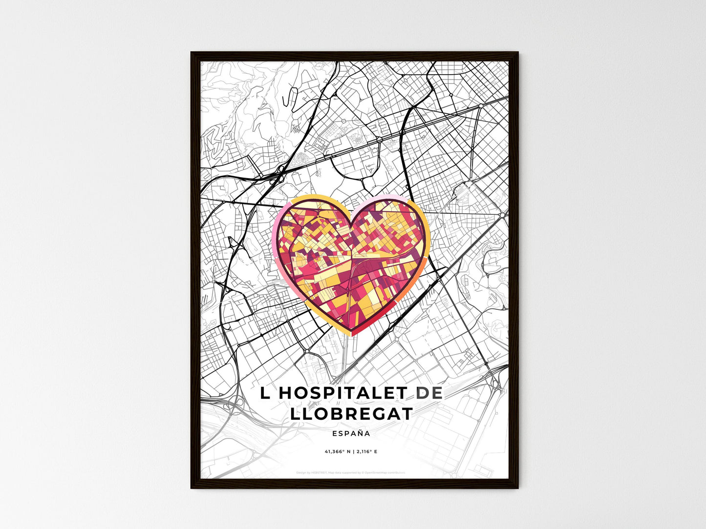 L Hospitalet De Llobregat Spain wedding art map with heart icon