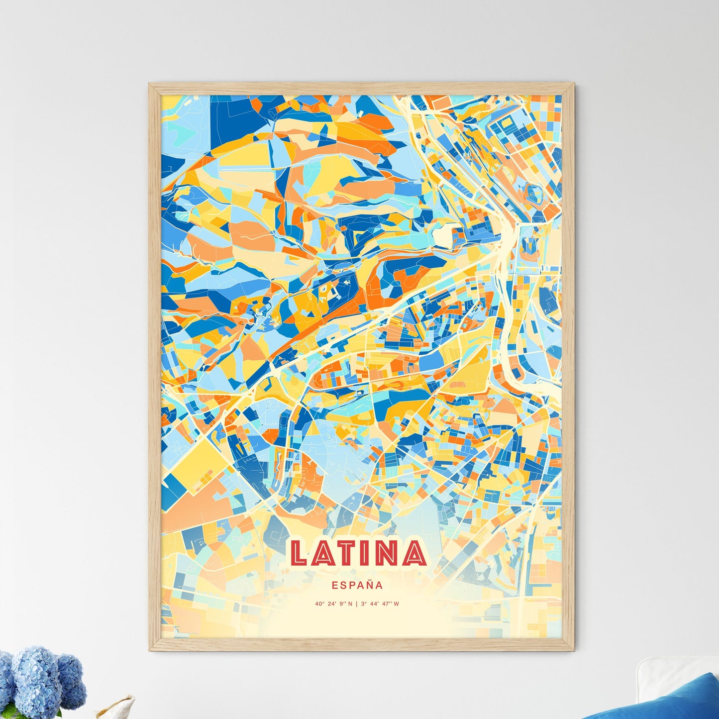 Colorful LATINA SPAIN Fine Art Map Blue Orange