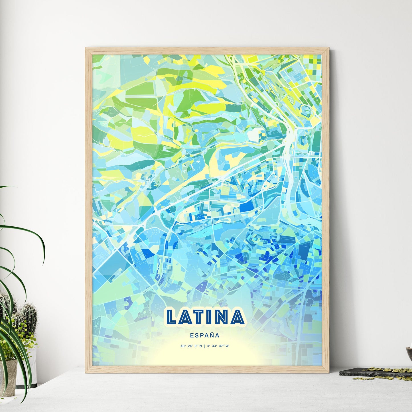 Colorful LATINA SPAIN Fine Art Map Cool Blue