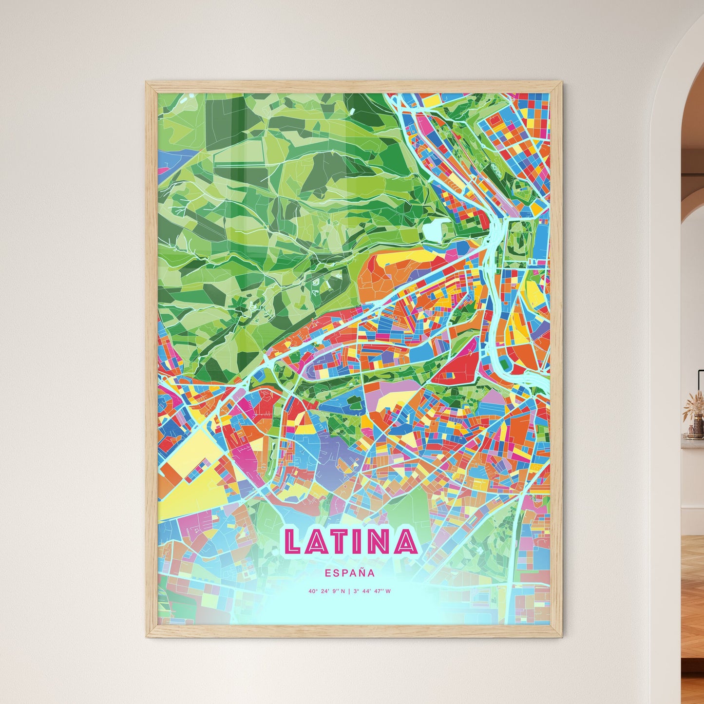 Colorful LATINA SPAIN Fine Art Map Crazy Colors