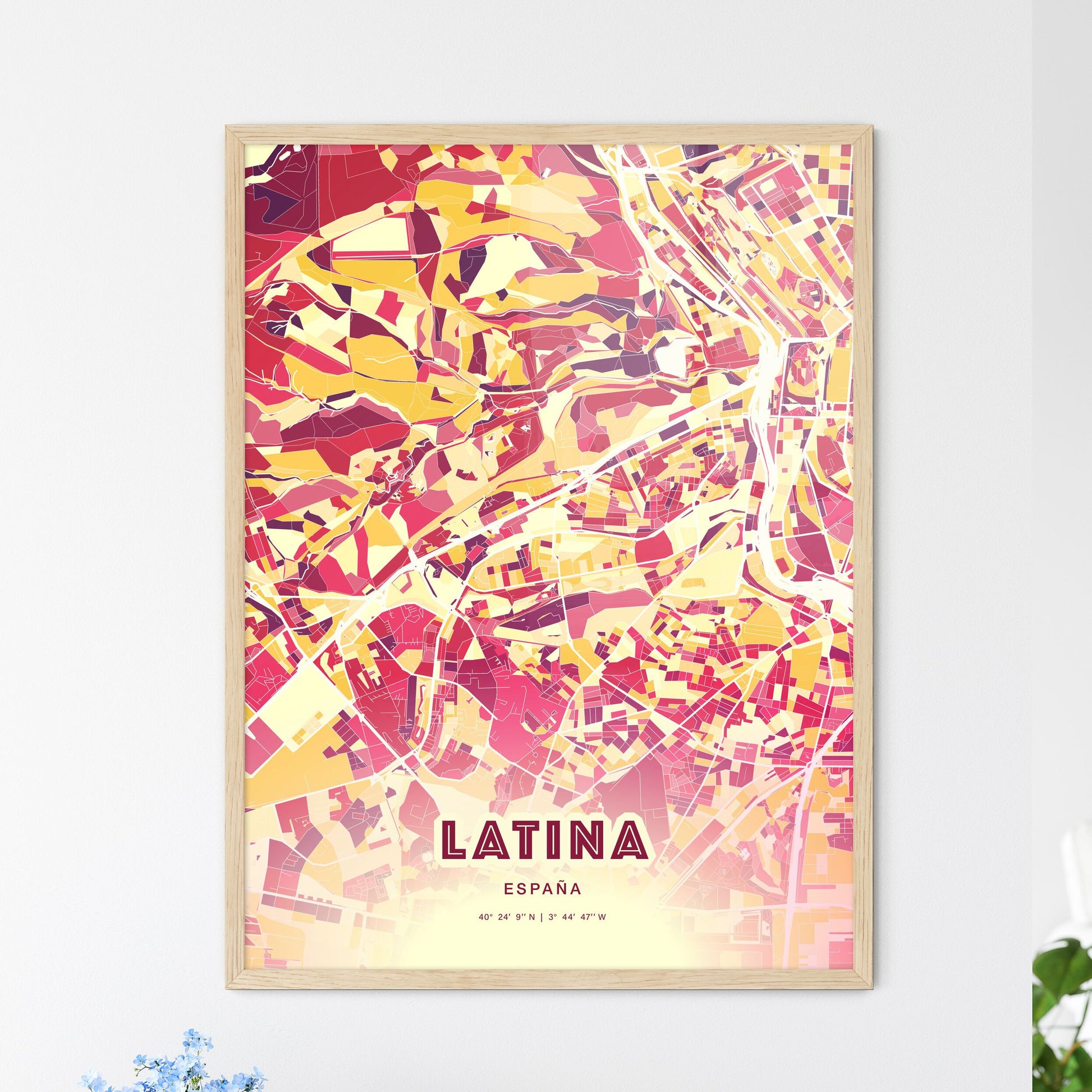 Colorful LATINA SPAIN Fine Art Map Hot Red