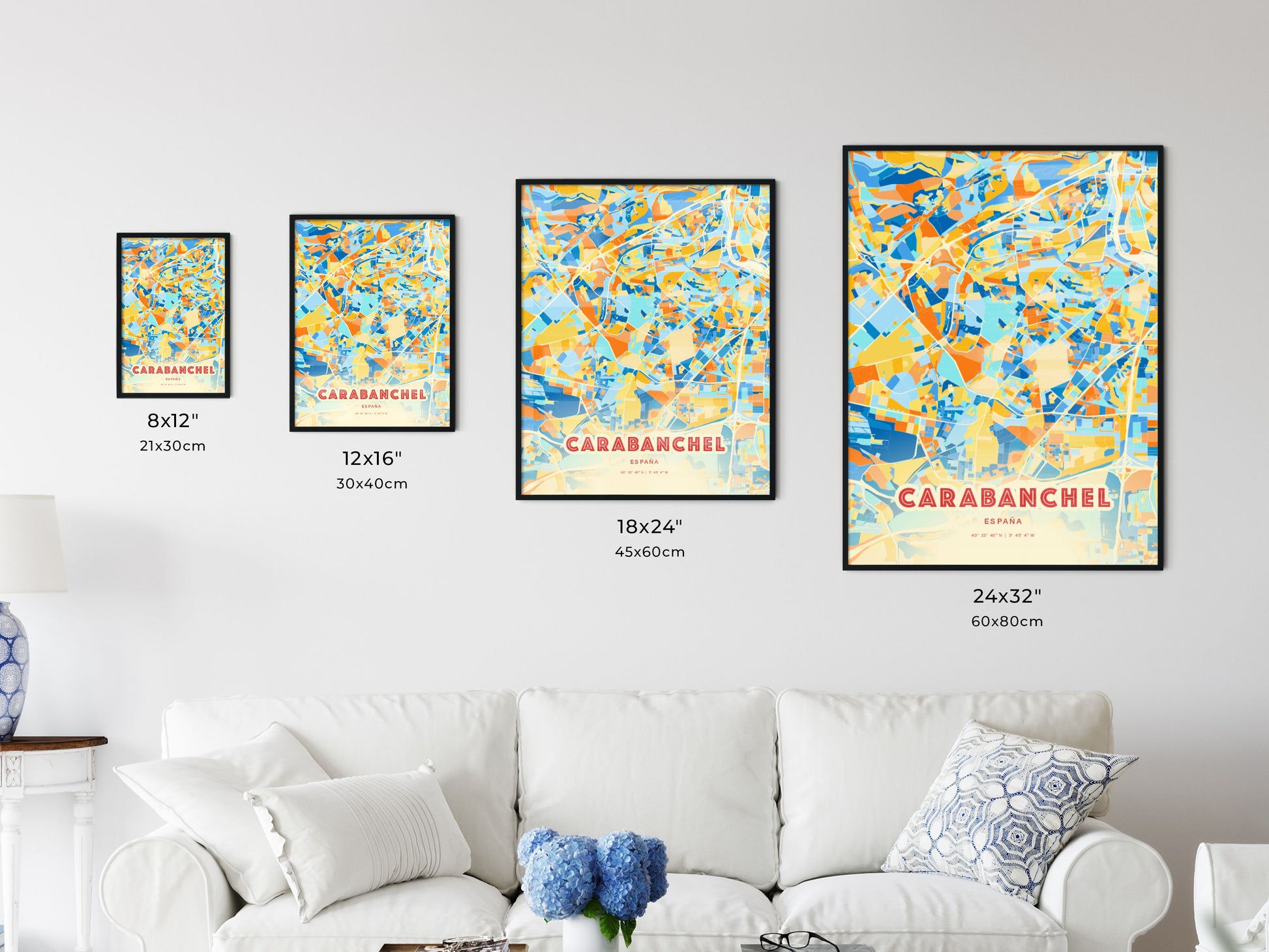 Colorful CARABANCHEL SPAIN Fine Art Map Blue Orange