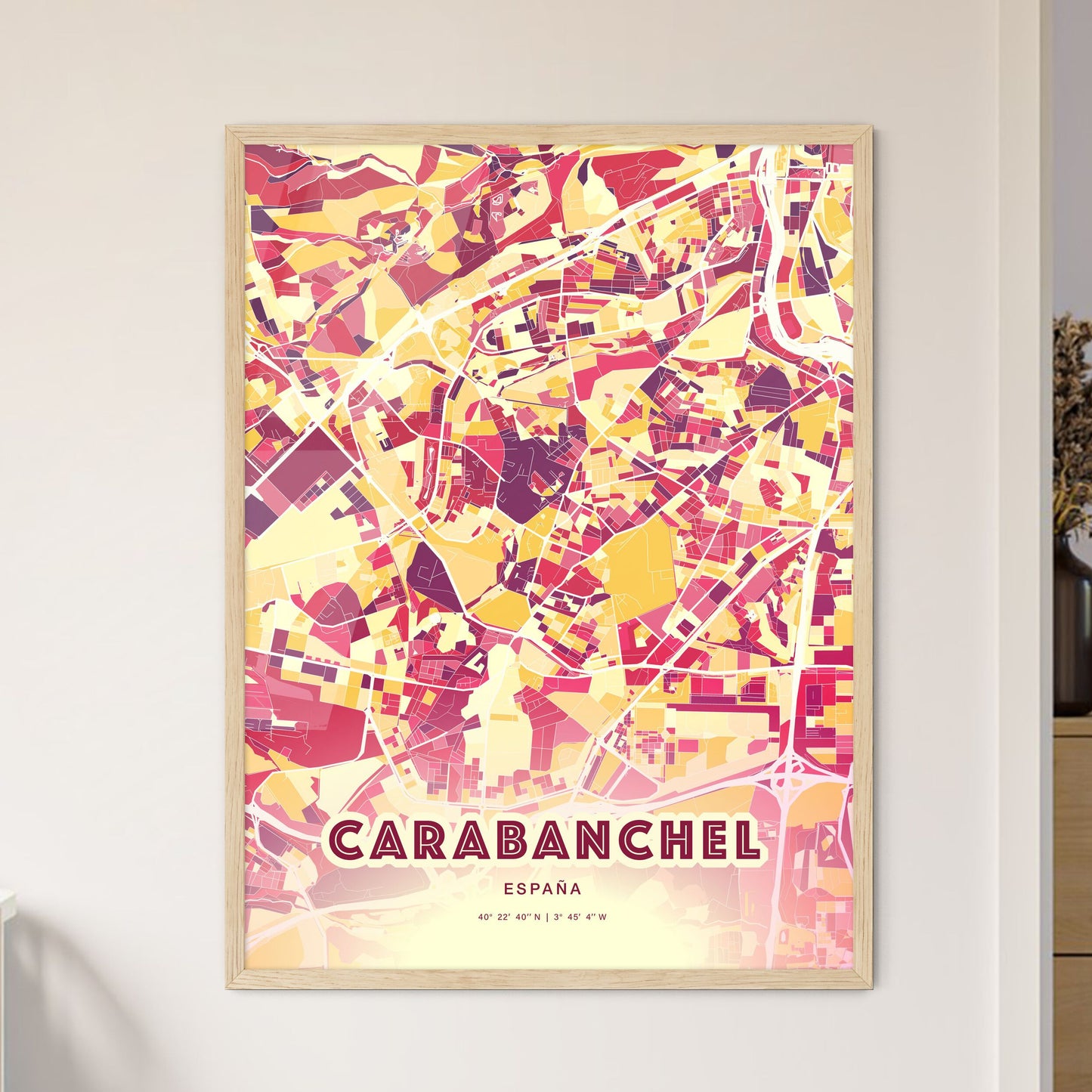 Colorful CARABANCHEL SPAIN Fine Art Map Hot Red