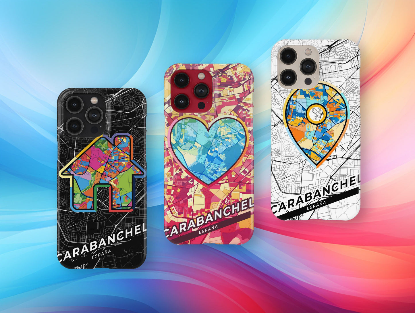 Carabanchel Spain slim phone case with colorful icon. Birthday, wedding or housewarming gift. Couple match cases.