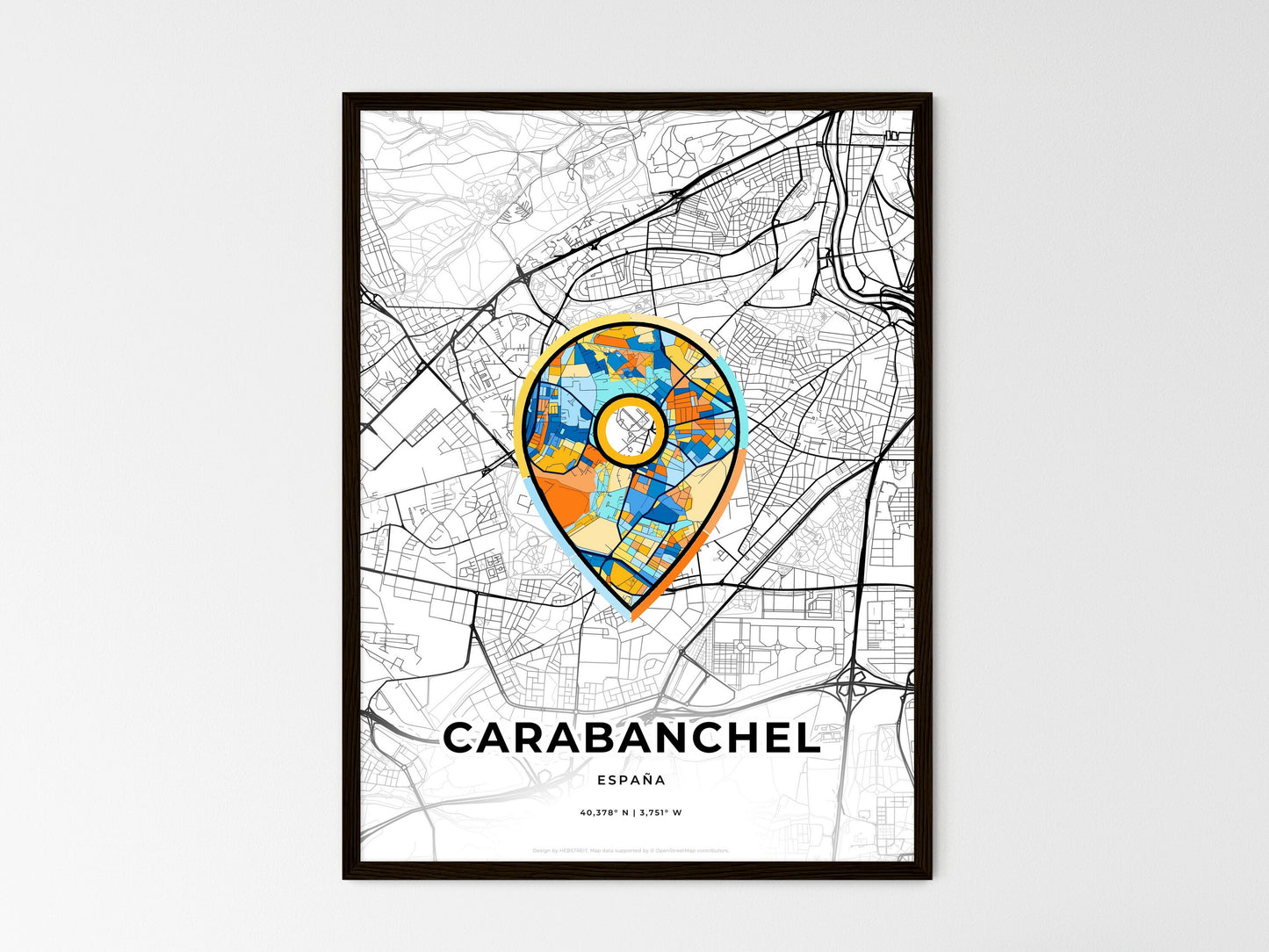 Carabanchel Spain wedding art map with pointer icon