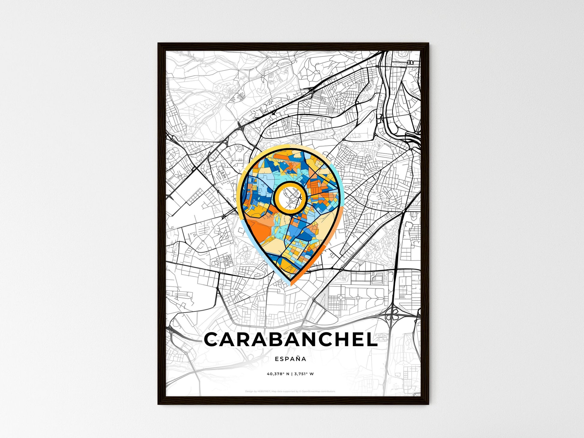 Carabanchel Spain wedding art map with pointer icon